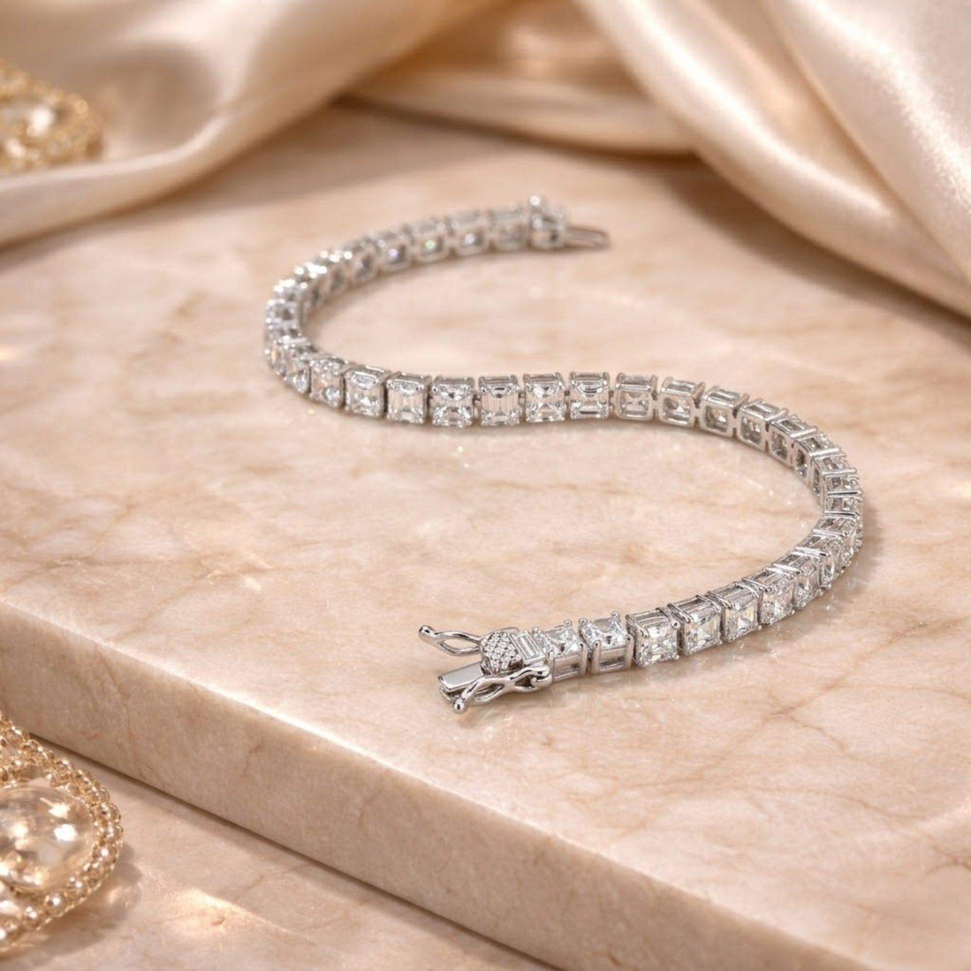 Square Crystal Tennis Anklet