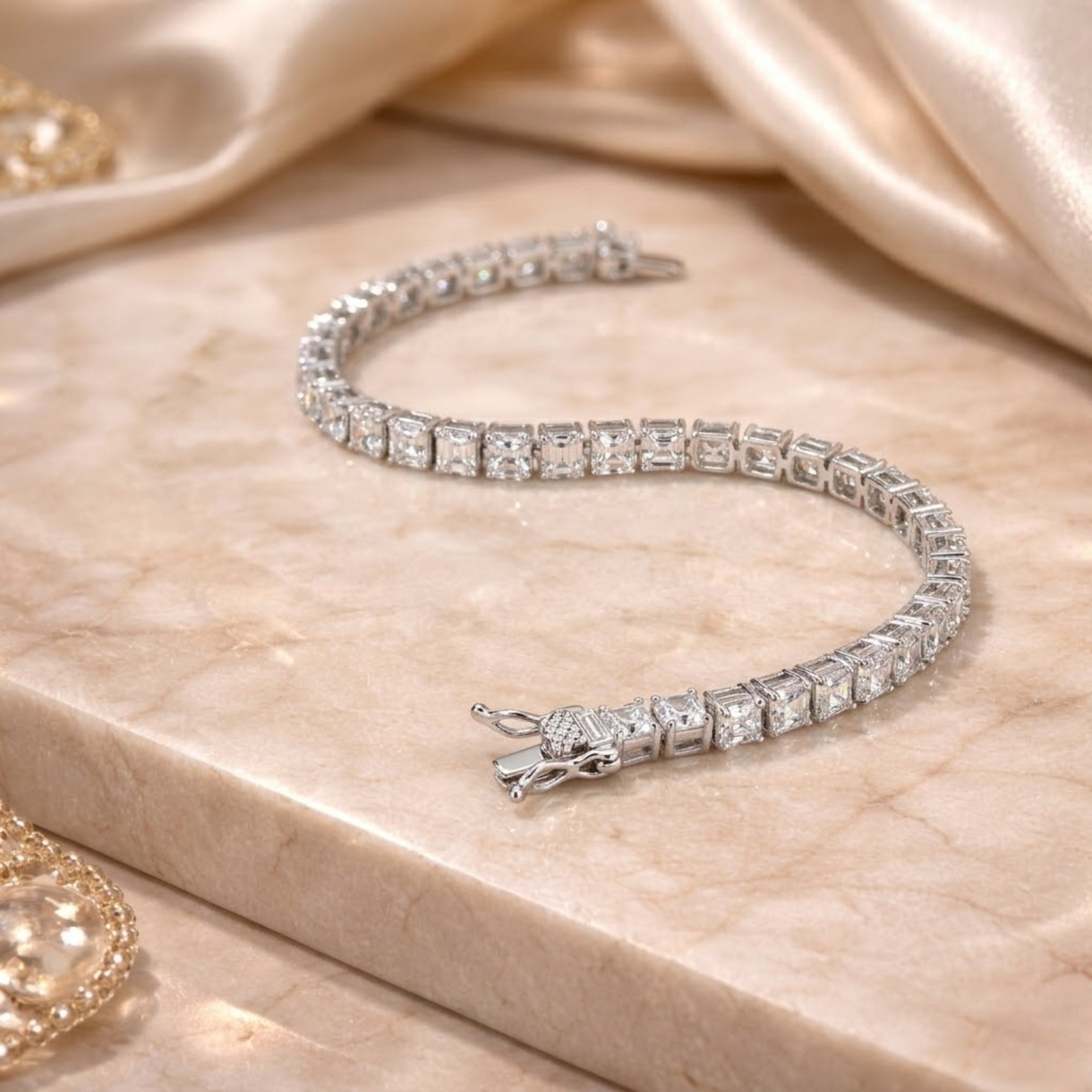 Square Crystal Tennis Anklet