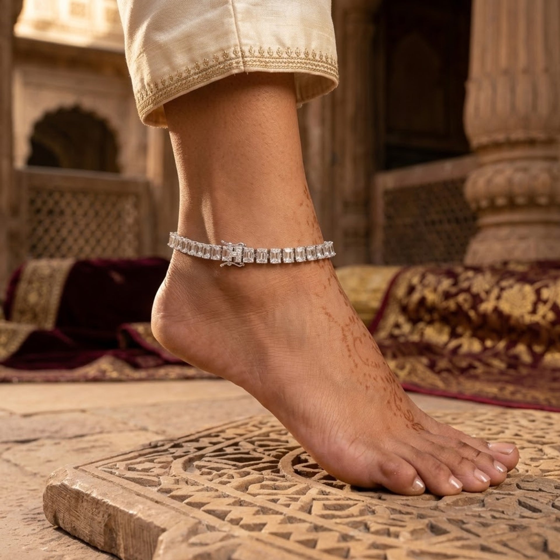 Square Crystal Tennis Anklet