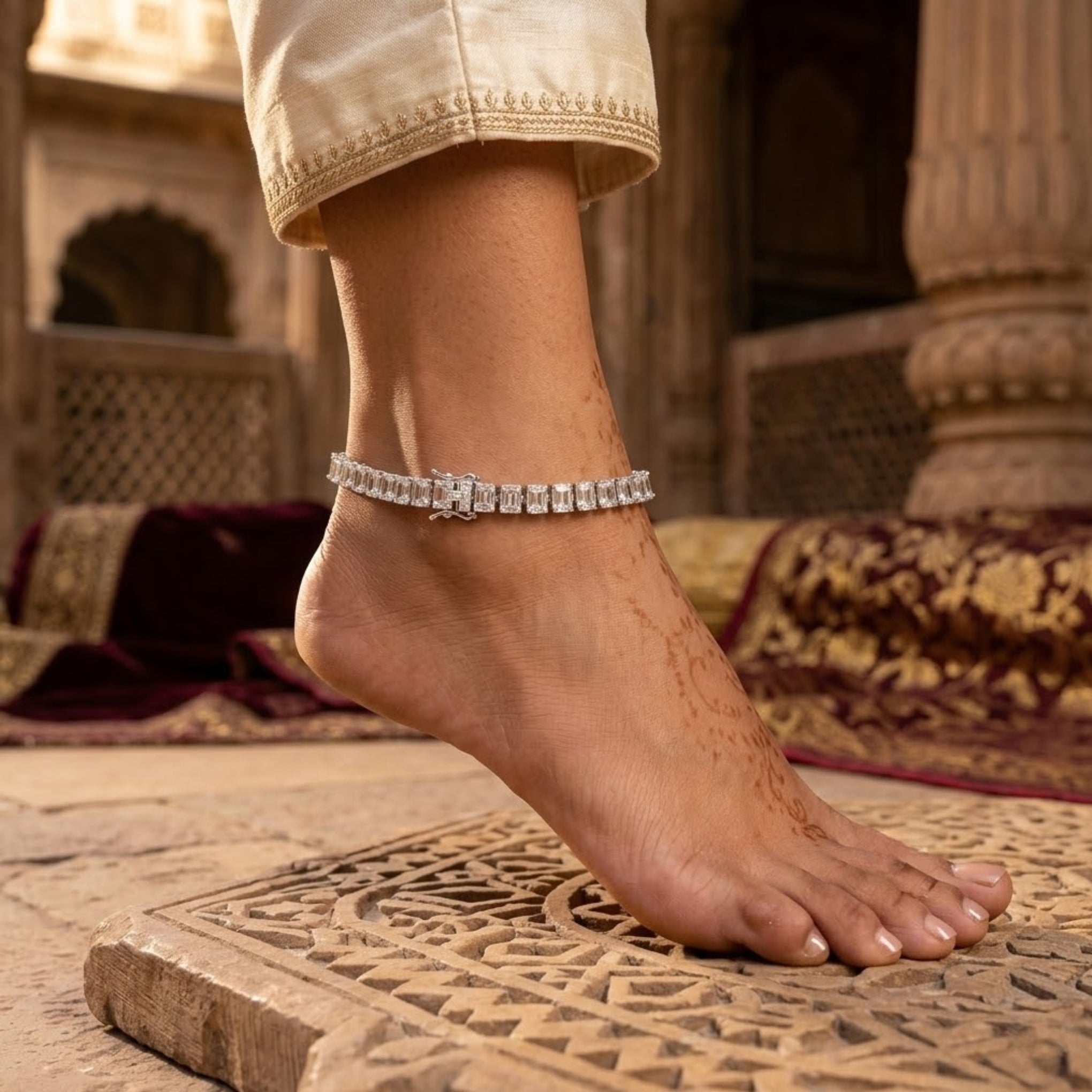 Square Crystal Tennis Anklet