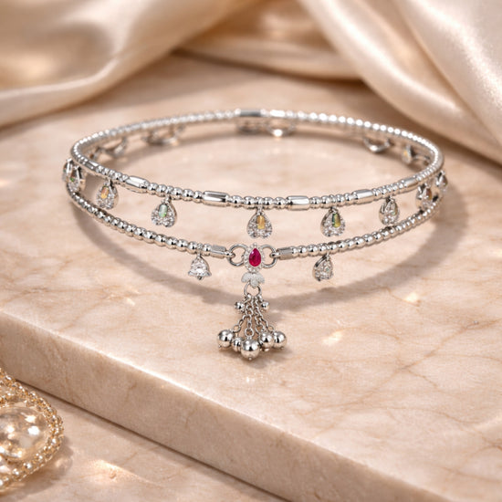 Silver Beaded Dangling Anklet