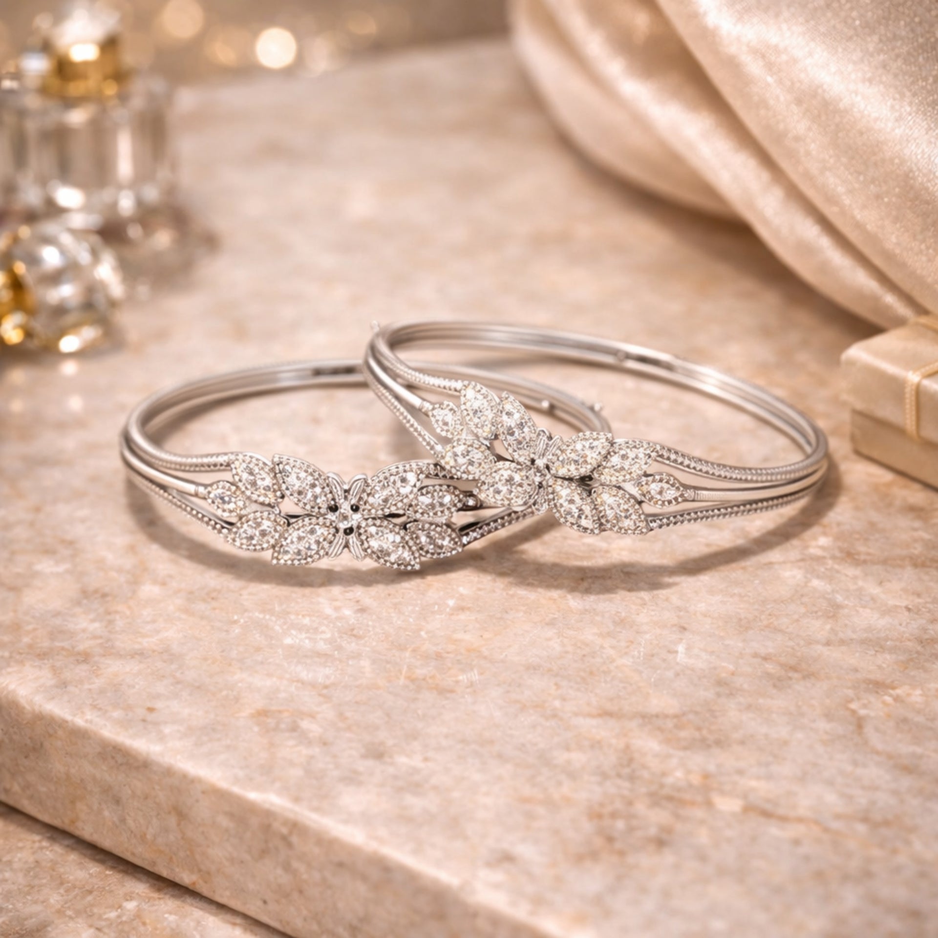 Floral Crystal Bangles Set