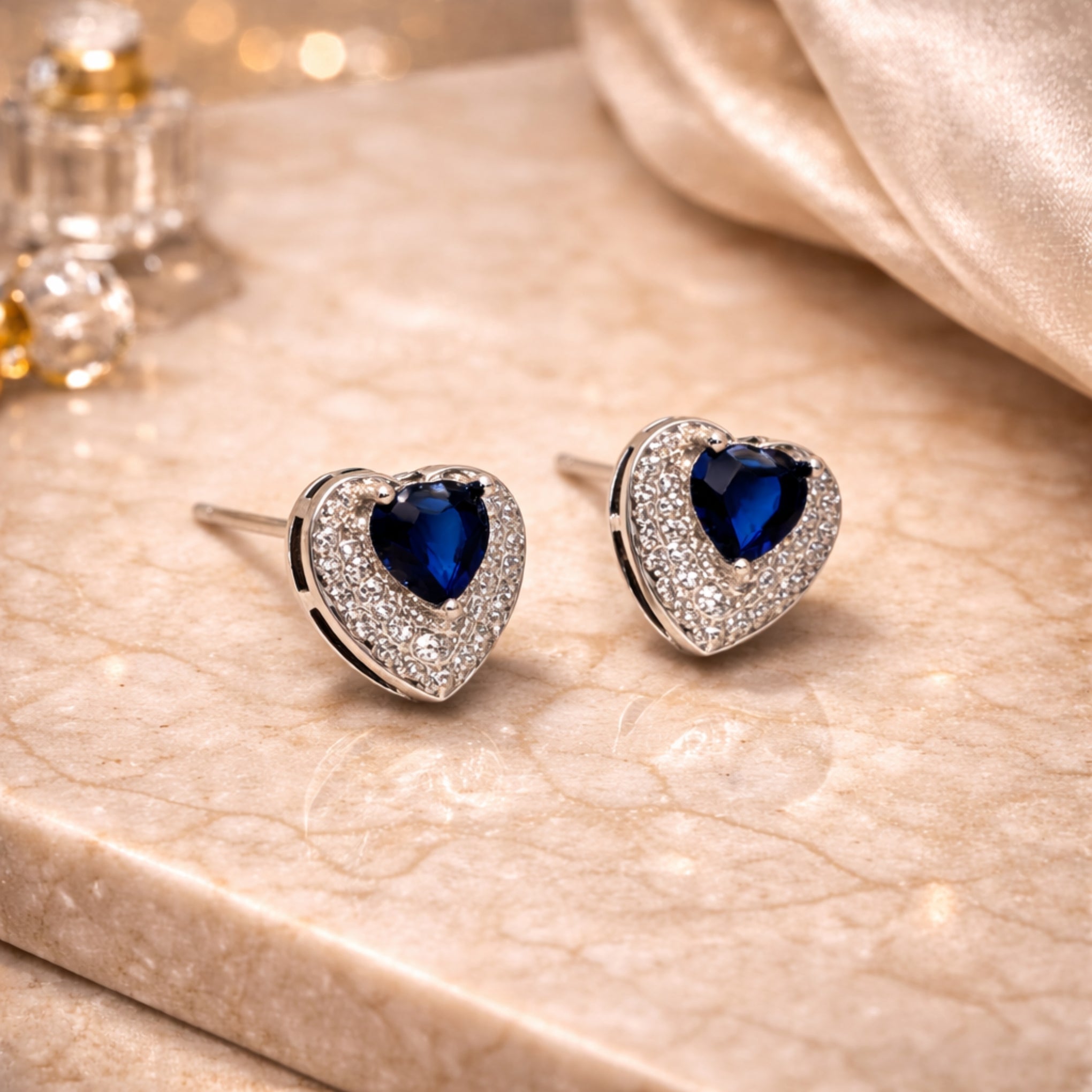 Blue Heart Crystal Pendant Necklace & Earrings Set