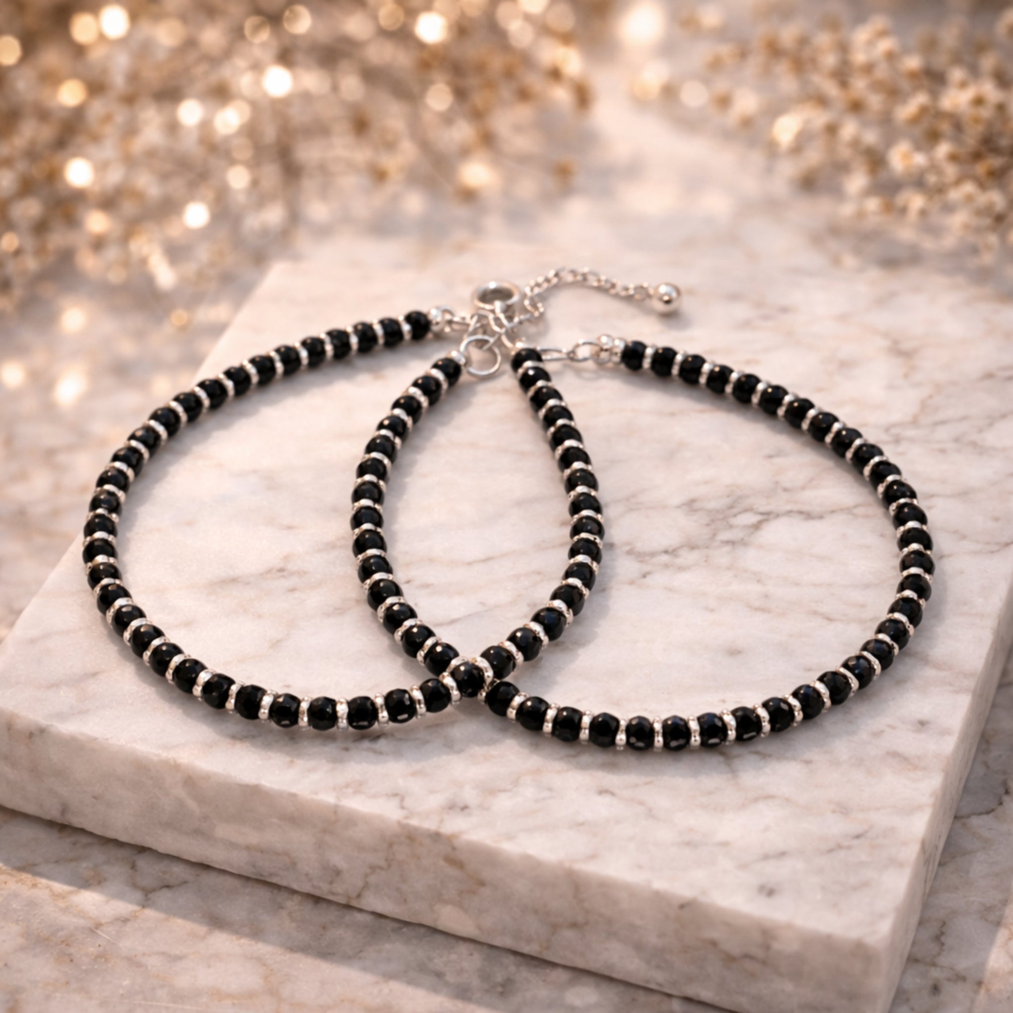 Classic Black Beaded Nazar Anklet Set