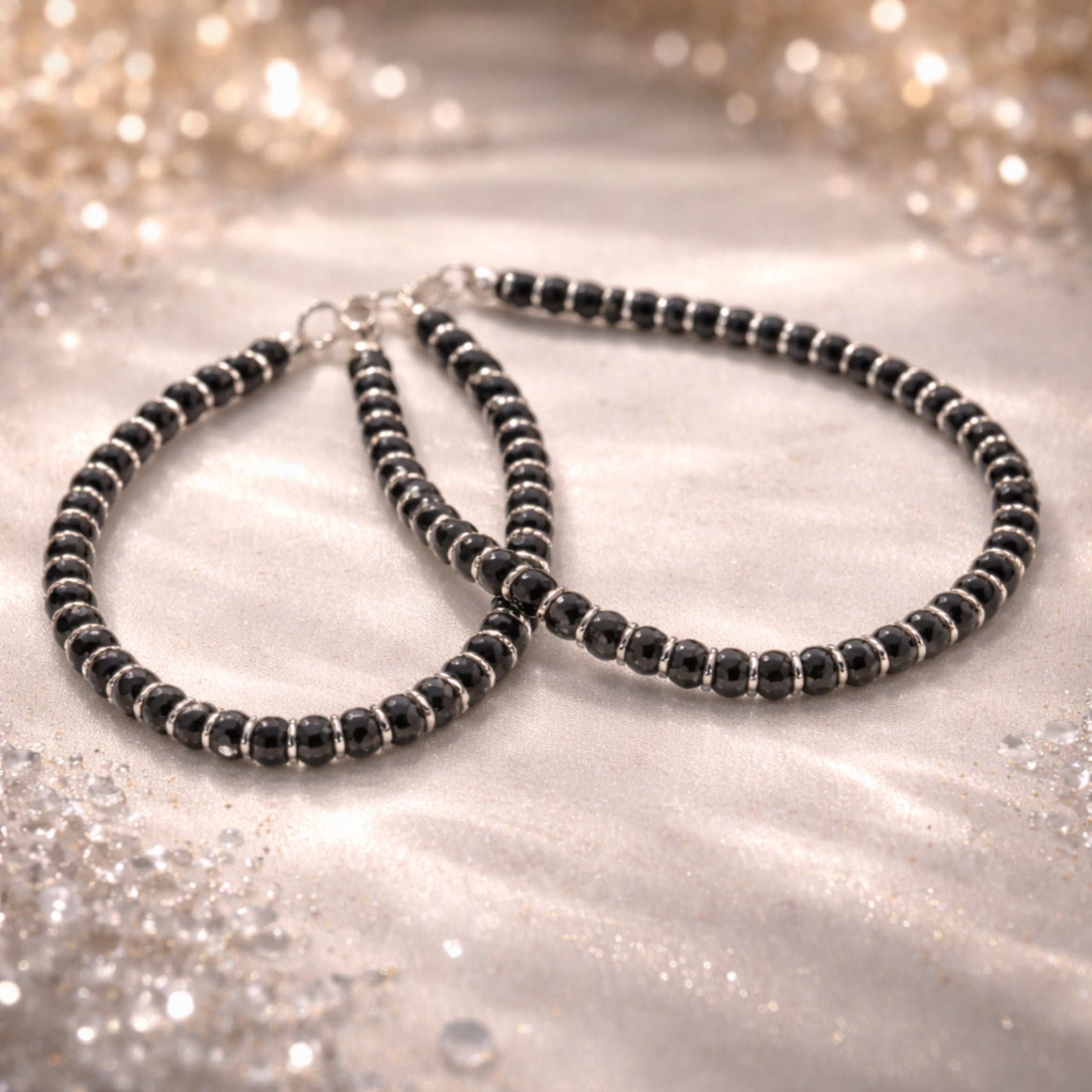 Black Beaded Nazar Anklet